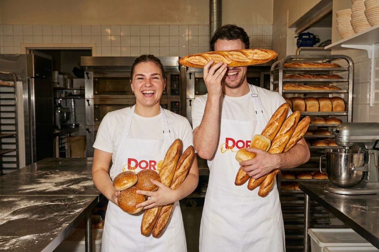 DOR One bakers with fresh bread in a professional bakery